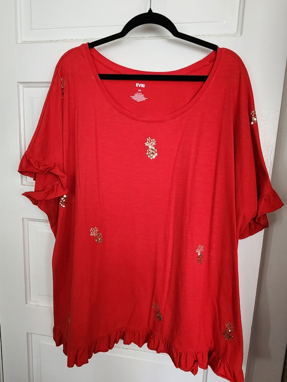 Womens Red Tunic With Gold Sequins Pineapples